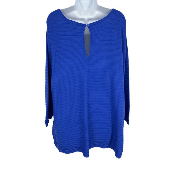 Lane Bryant Womens Blue Ribbed 3/4 Sleeve Top Keyhole Back Sweater Size 18/20 - Picture 4 of 10